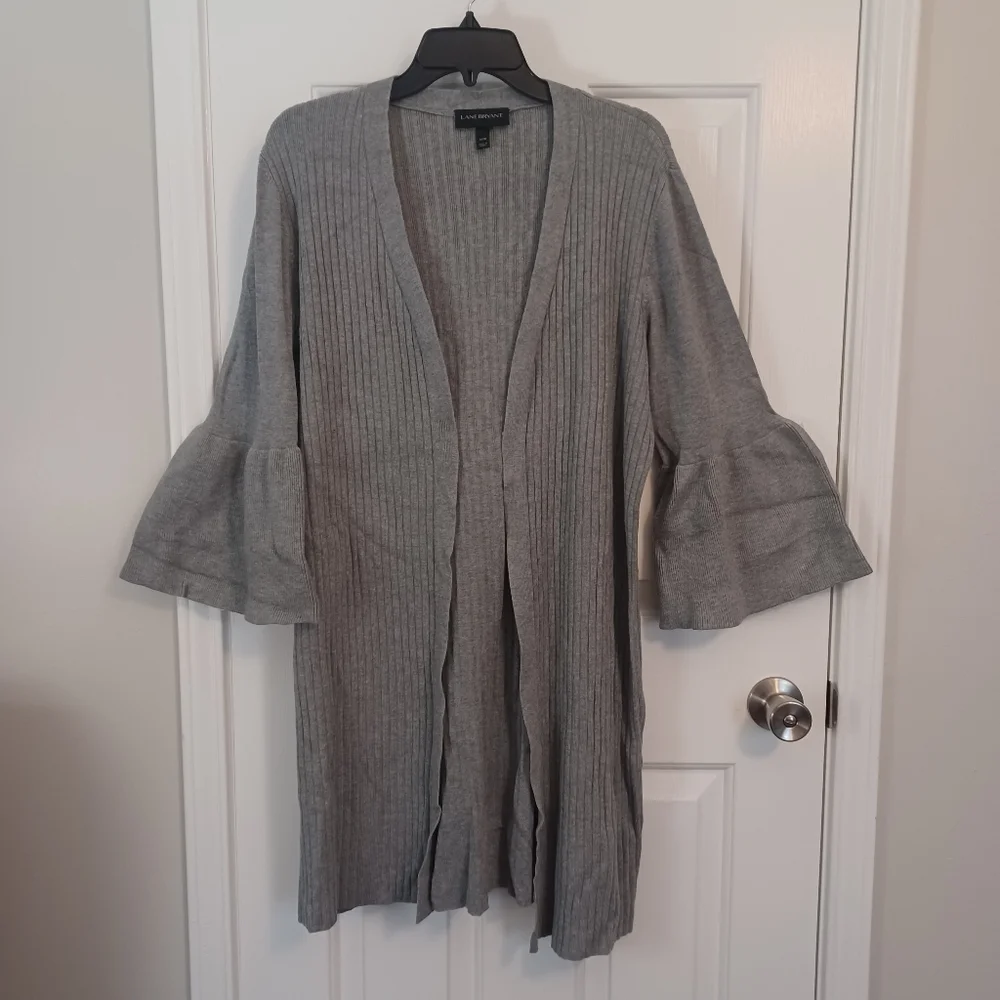 Lane Bryant Bell Sleeve Cardigan Sweater Gray Sz 14/16